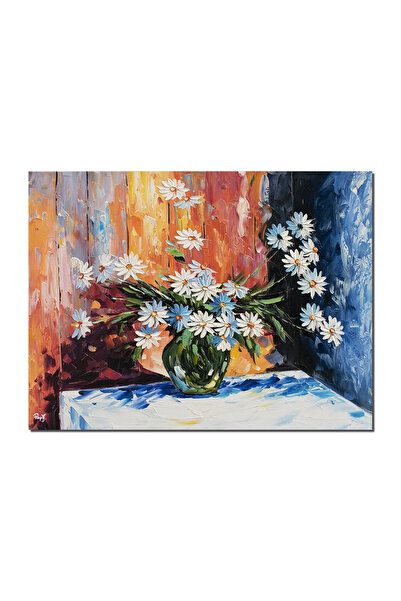 artnova Tablou 3D cu flori pictat manual - Vaza cu margarete, stilizat - 80x6...