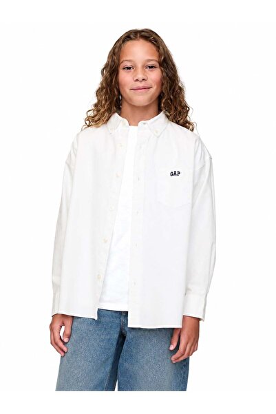 GAP Kids Gap boys' long sleeve oxford shirt white