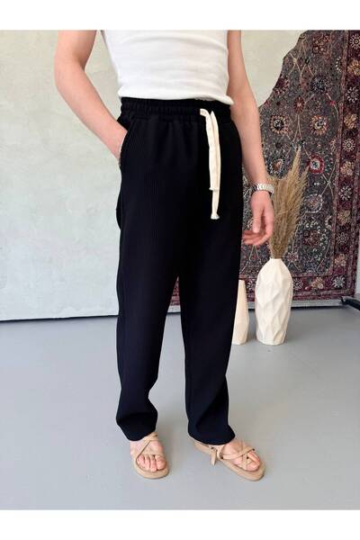 More Black Black Ribbed Baggy Trousers
