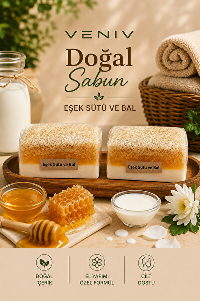 VENİV 2-Piece Donkey Milk Honey Natural Fiber Soap Set - Handmade Special For...