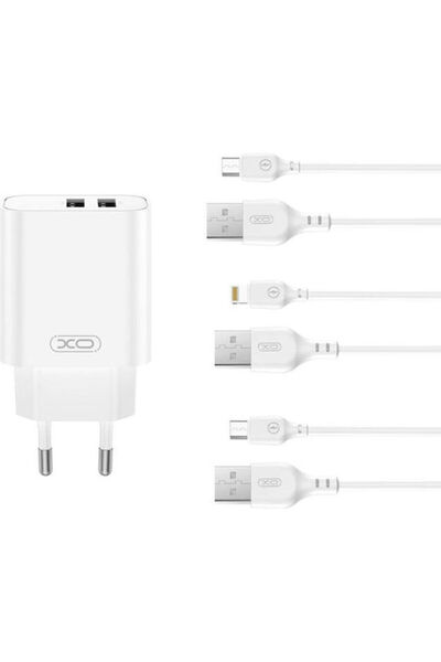 Xo Φορτιστής με 2 θύρες USB-A και καλώδιο Lightning 12W Λευκός (CE34)