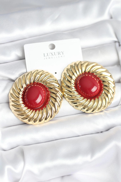 ARMÜZ Brass Gold Color Burgundy Beaded Vintage Women Earrings