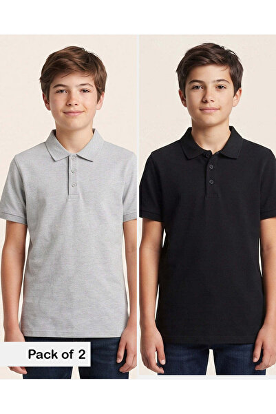 REDTAG Senior Boys Black And Grey Polo T-Shirt Set (Pack Of 2)