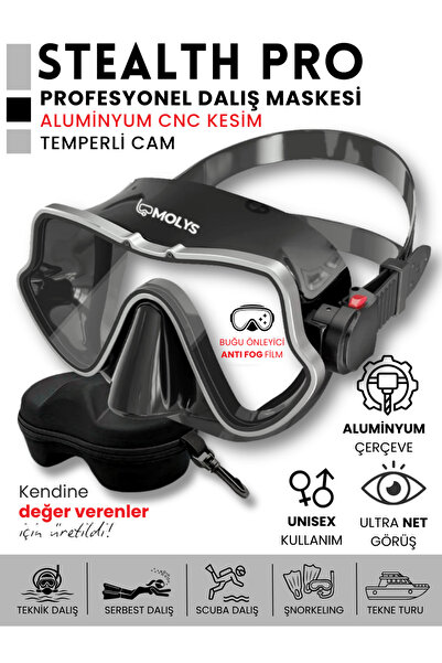 MOLYS STEALTH PRO ALÜMİNYUM DALIŞ MASKESİ + ANTI FOG (BUĞU ÖNLEYİCİ FİLM) + E...