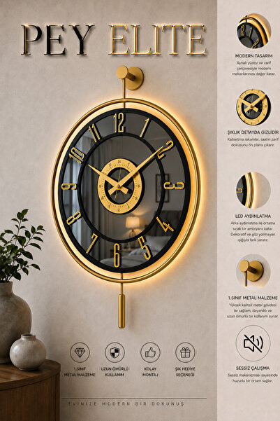 Empressco Modern Işıklı Metal Aynalı Duvar Saati, 40x60 cm, Şık ve Şeffaf Tas...