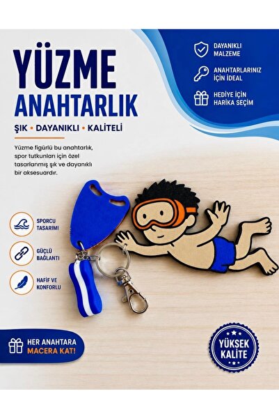 Dinç Spor Yüzme Temalı Anahtarlık – Yüzücü Figürü, Kickboard ve Pull Buoy Det...