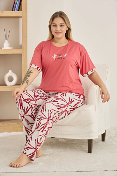 Pijamoni Plus Size Milan Fabric Zero Collar Short Sleeve Pajama Set