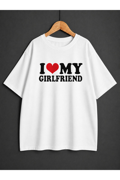 ZİYMO I Love My Boyfri̇end/Gi̇rlfri̇end Printed Oversized T-Shirt