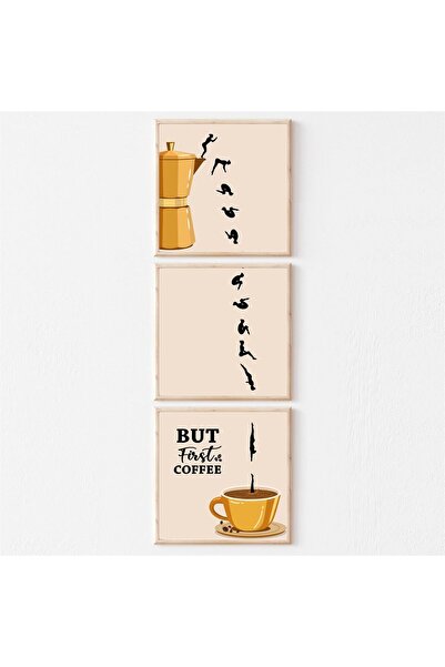 HOME MODE 30x30 cm 3 Panel But First Coffee Gallery Wrapped Canvas Wall Art |...