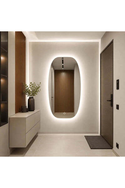 RFAN Oglindă LED Ovală Premium 60×90 cm, 3 Tipuri de Lumină – Caldă, Rece, Ne...