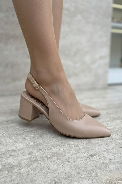 sefayol Vafara Beige Matte Leather Women's Heeled Shoes