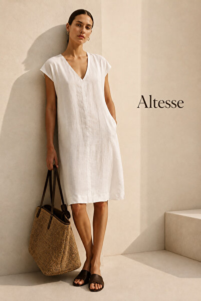 Altesse Rochie de vara din in, alba, white party, marimea M