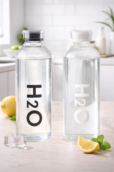 Tohana H2o Borosilikat Cam Matara Suluk 1 Litre x 2 Adet ( Siyah ve Beyaz )