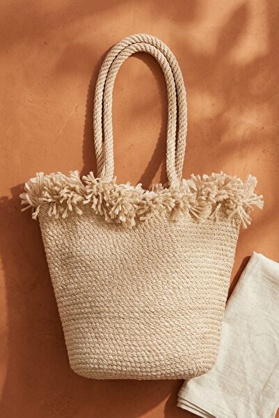 I Love Shoes Olmira Beige Rope Women's Beach Bag