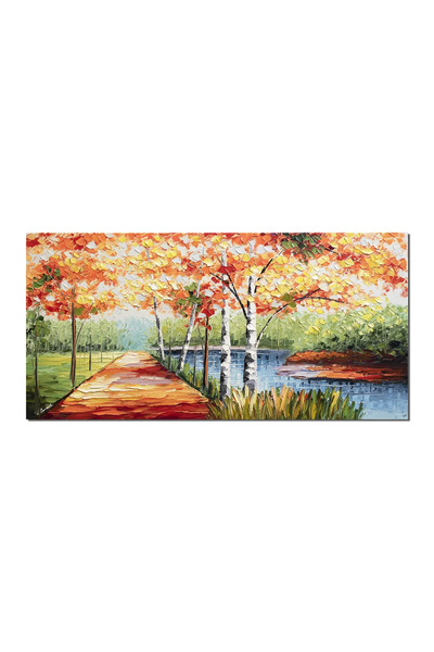 artnova Tablou peisaj pictat manual, Pe aleea cu mesteceni, 120x60cm ulei pe ...