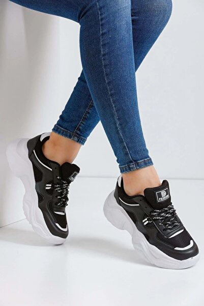 Genel Markalar Siyah Rahat Kalın Taban Kadın Sneaker Spor Ayakkabı