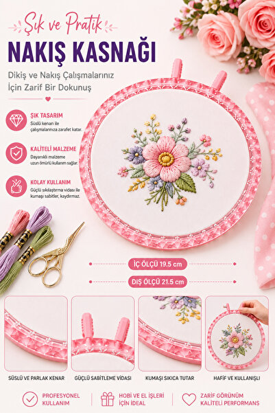 LİVA CRAFT Art & Craft Pink Decorative Embroidery Hoop with Latch, Crystal Lo...