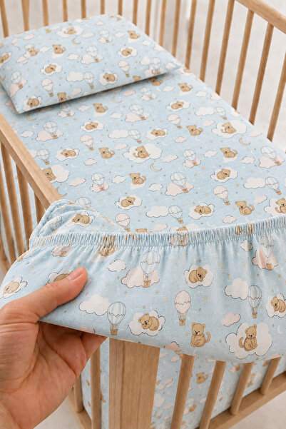 Bebelz 100% Cotton Balloon Teddy Bear Patterned Baby Elastic Sheet Set - 2 Pi...