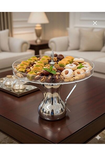 Binshihon Home Chiaala Serving Tray with Acrylic Plate and Iron Base in the S...