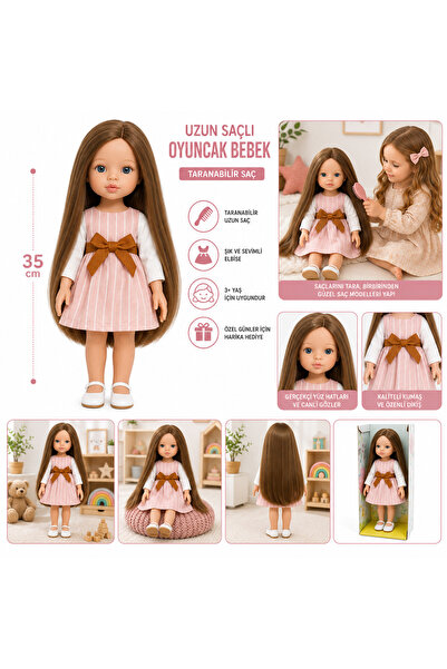 ela777 Lelila Uzun Saçlı Oyuncak Bebek 35 cm Taranabilir Saçlı Elbiseli Kız B...