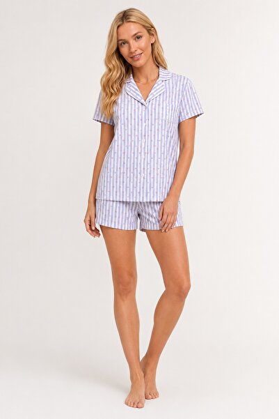 NBB 100% Cotton, Front Buttoned, Women's Shirt Shorts Set, Shirt Collar, Hear...