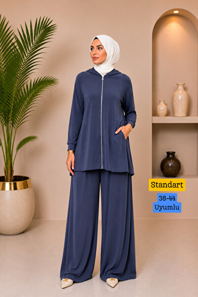 Mogi Butik Women's Modal Pique Fabric Hooded Kangaroo Pocket Hijab Set 3213 N...