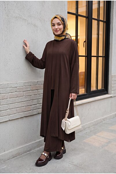 Modamorfo Lycra Oversize Triple Sendy Suit with Pockets on the Trousers - Brown