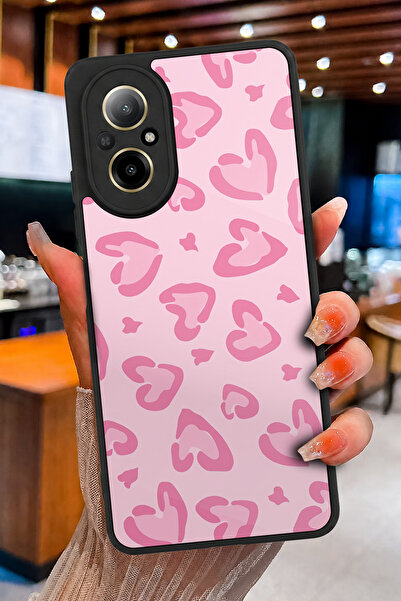 realme 12 Lite Uyumlu Pembe Kalp Kamuflaj Desenli Parlak Baskılı Kamera Korum...