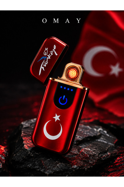 OMAYtr Türk Bayrak Desenli, Dokunmatik, Rüzgara Dayanıklı Premium Metal Çakma...