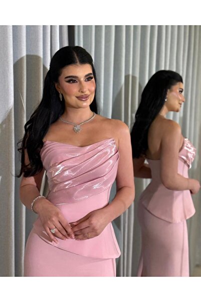 Ayaen Red and Pink Off-Shoulder Long Dress with Peplum Waist and Mermaid Silh...