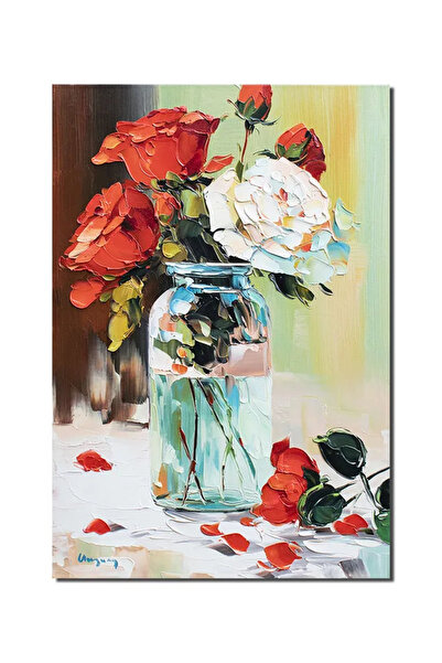 artnova Aranjament cu trandafiri tablou pictat manual, 60x40cm ulei pe panza ...
