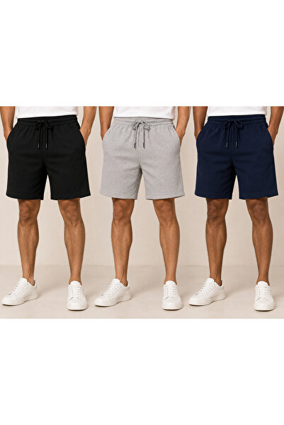 BERYY MODA Men's Relaxed Fit Shorts 3-Pack Black Gray Navy Blue