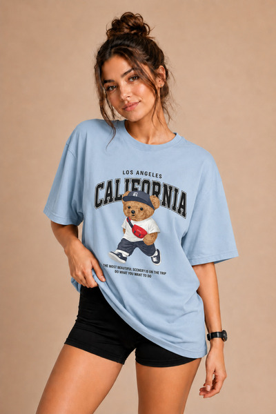 FECCY Premium California Printed Oversize Women's T-Shirt Cotton Oversize T-S...