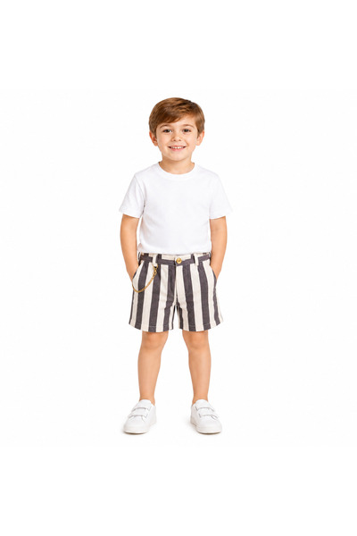 Generic Shorts for Boy Striped Yellow and White with Gold Chain and Pockets