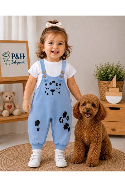 P&H BABYWEAR Cute Face Printed Salopet T-Shirt 2-Piece Baby Girl/Child Set