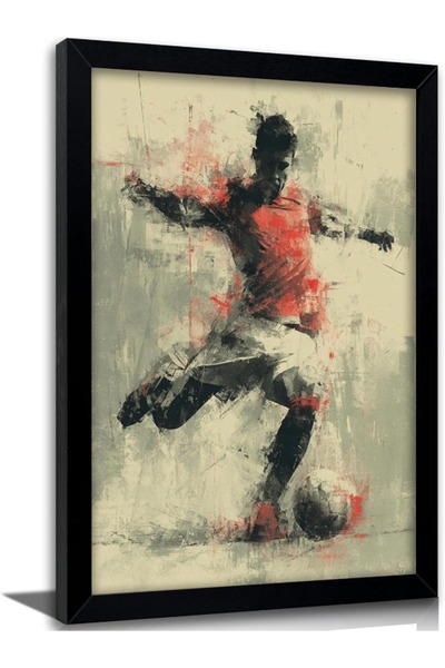 HOME MODE 20x30 cm Black Floating Frame Wall Art | Abstract Soccer Player Pai...