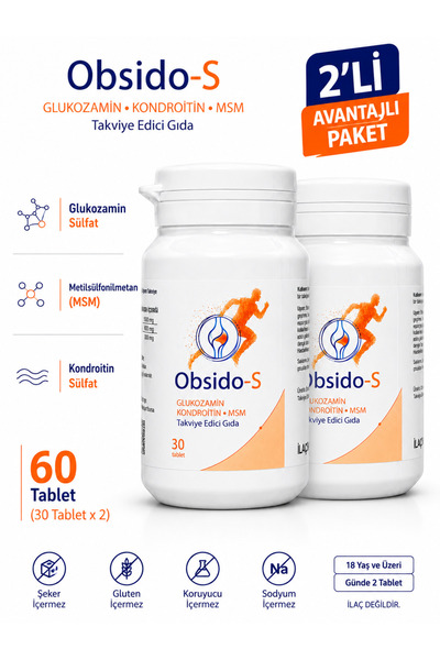 Obsido-S Glukozamin Kondroitin MSM İçeren Takviye Edici Gıda 30 Tablet x 2 (6...