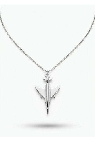 Mira Savaş Uçağı Figürlü Paslanmaz Çelik Kolye Silver Unisex Zincir Kolye