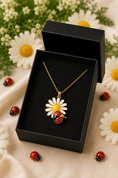 PULİNİN DÜKKANI Daisy Ladybug Necklace – Gold Color Steel Tarnish-Resistant N...