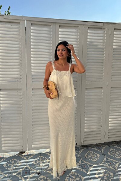manana fashion Lace Detailed Blouse Skirt Double Set