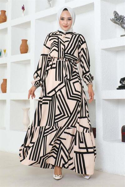 Mestore Striped Viscose Dress Vi̇zon