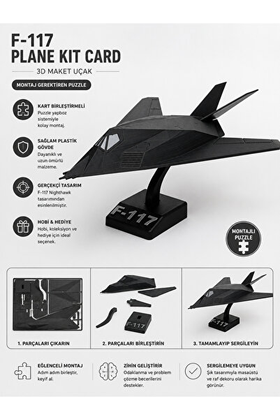 F117 Plane Kit Card Birleştirmeli 3D Maket Uçak Sağlam Plastik Gövde Hobi Oyuncağı