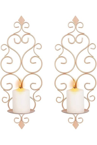 Arabest 2-Piece,Gold Wall Mounted Candle Holder Sconces,Decorative Metal Wall...