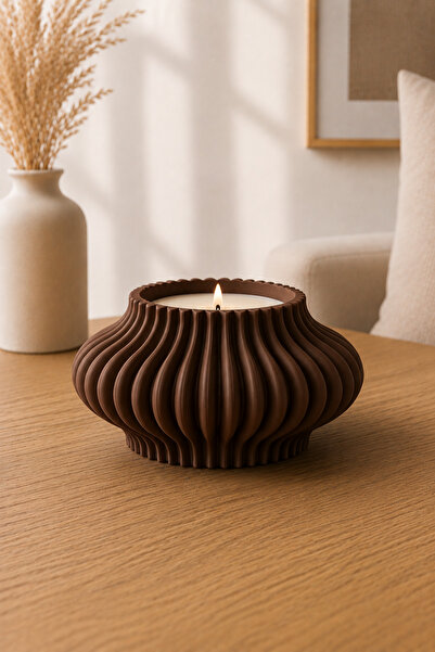 3D BASKI EVRENİ Dağ Teknoloji 3D Baskı Dalga Tasarım Dekoratif Tealight Mumlu...