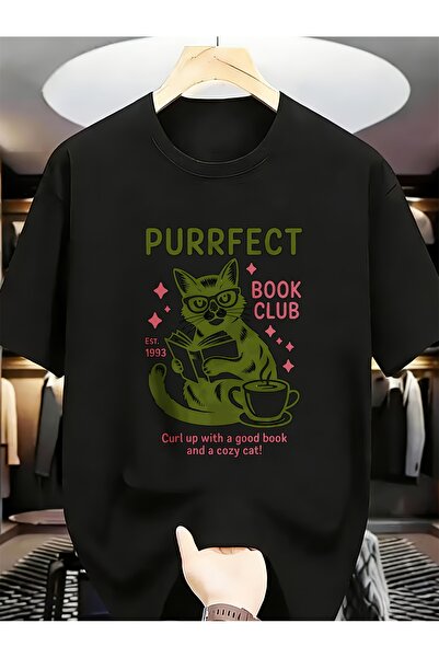En22 Purrfect Book Club Cat Reading with Coffee Spring Summer Funny Unique Me...