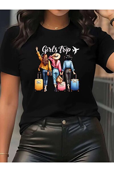 En22 Women'S Round Neck Casual T-Shirt, Comfortable Stylish, 3- Travel Graphi...