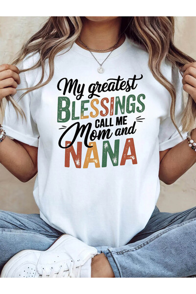 12 HERTZ تي شيرت نسائي مطبوع عليه "My Greatest Blessings Mom Nana" |   تي شير...