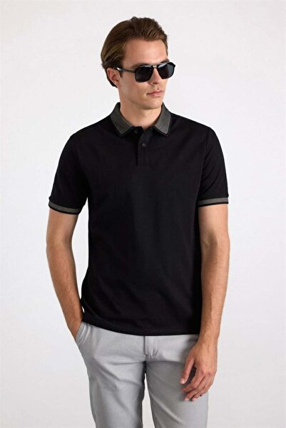 SÜVARİ Siyah Regular Düz Baskısız Pike Polo Yaka Tişört
