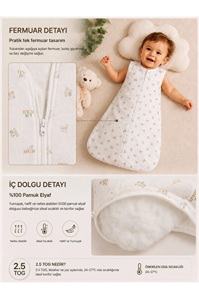 BEGİ 1.5 Tog Fiber Bag Wide Strap Snap Fastener Sleeping Bag 100% Cotton