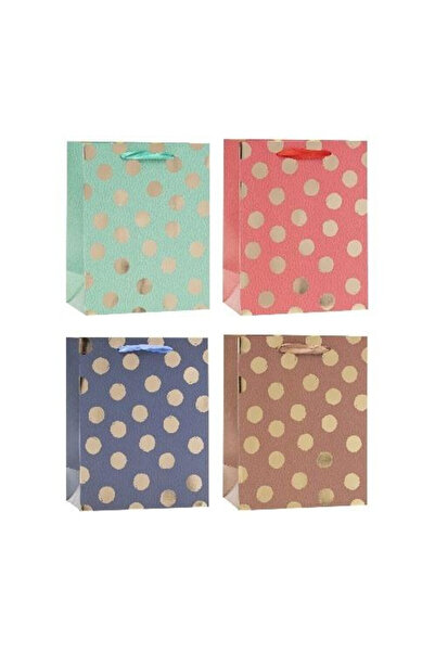 OEM Rozette, geanta cadou din hartie cu buline aurii, mix modele, multicolor,...
